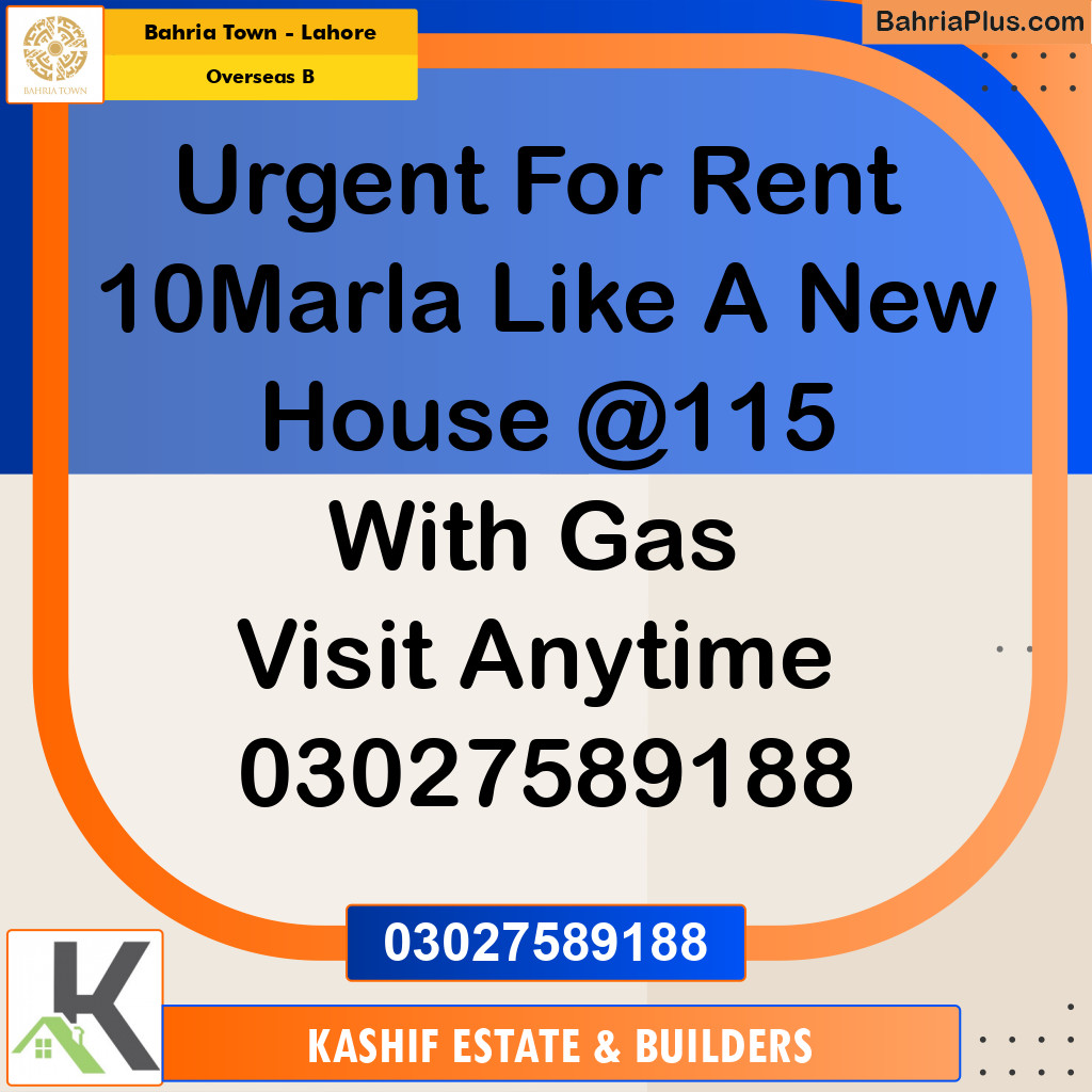 10 Marla Residential House for Rent in Overseas B -  Bahria Town, Lahore - (BP-313751)