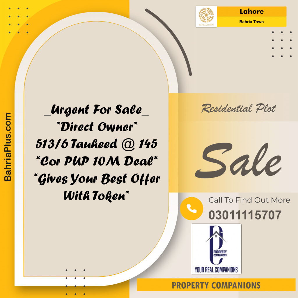 Residential Plot for Sale in Bahria Town, Lahore - (BP-313792)