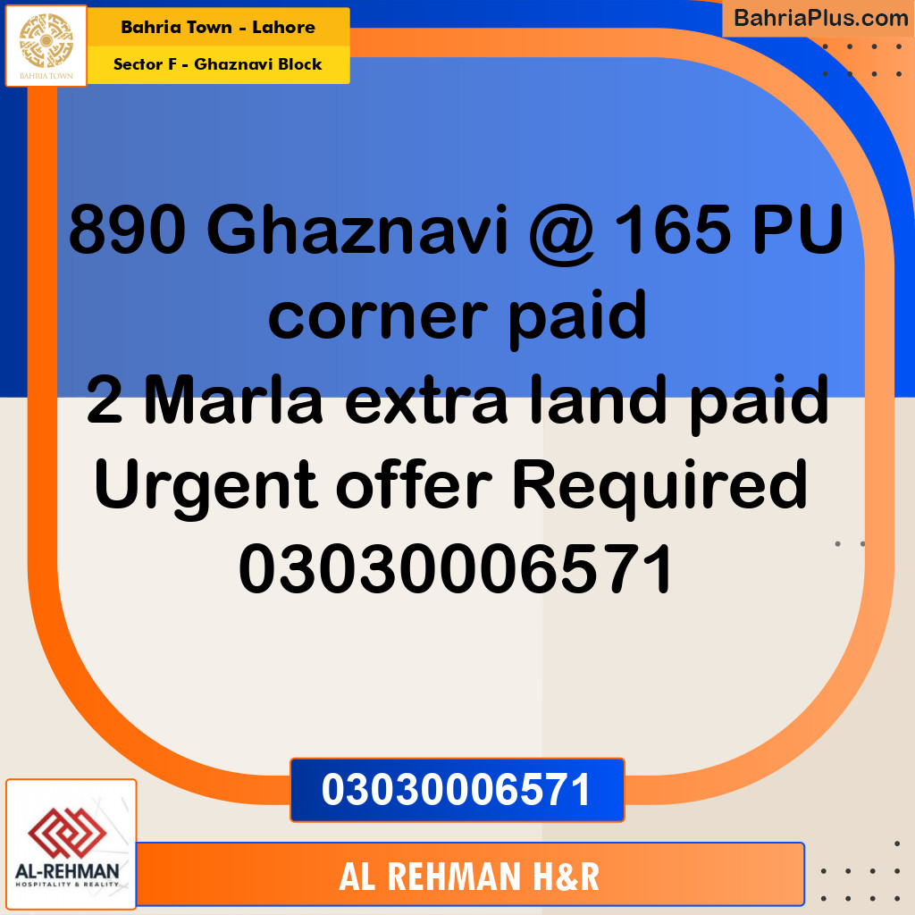 12 Marla Residential Plot for Sale in Sector F - Ghaznavi Block -  Bahria Town, Lahore - (BP-313794)