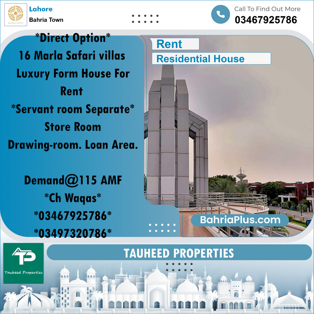16 Marla Residential House for Rent in Bahria Town, Lahore - (BP-313797)