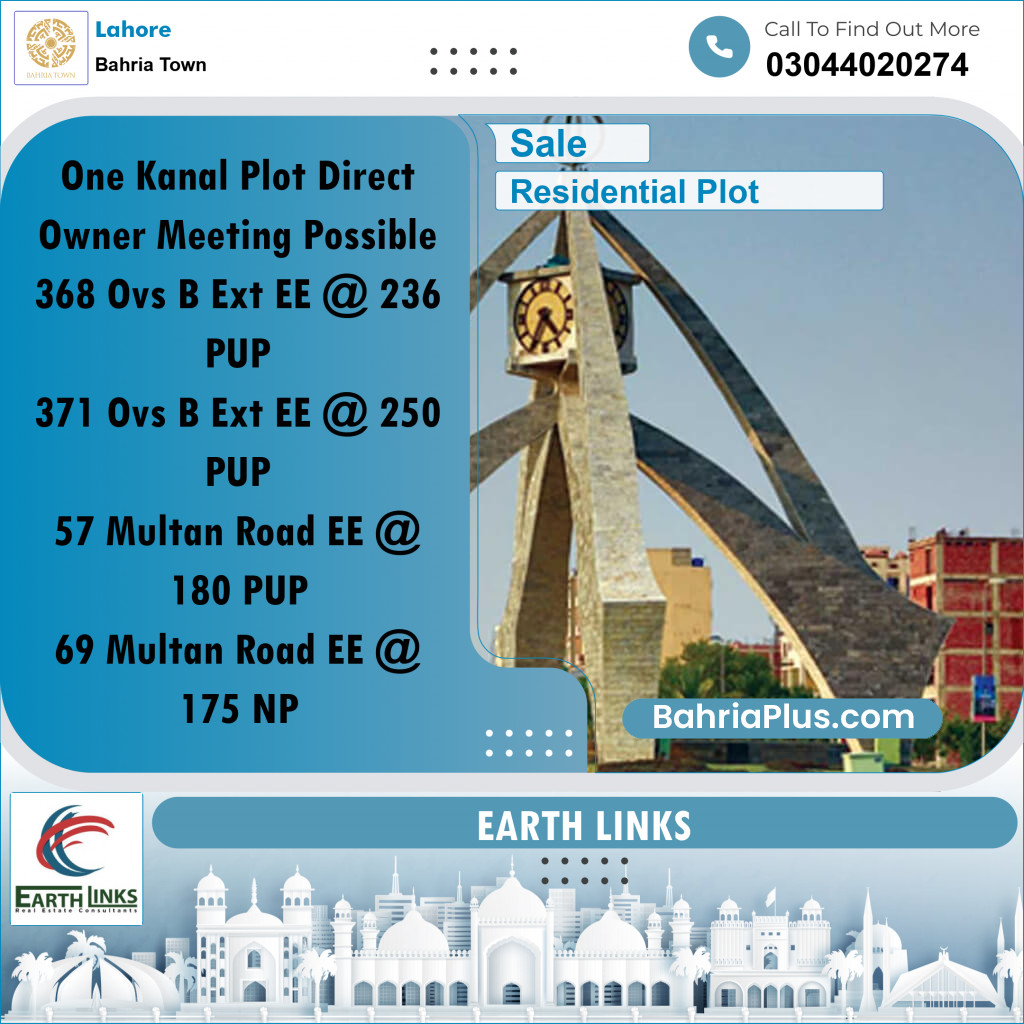 1 Kanal Residential Plot for Sale in Bahria Town, Lahore - (BP-313863)