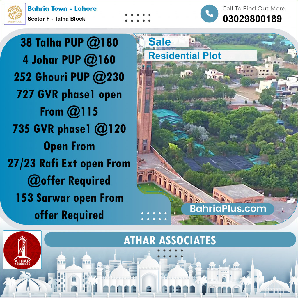 10 Marla Residential Plot for Sale in Sector F - Talha Block -  Bahria Town, Lahore - (BP-313915)