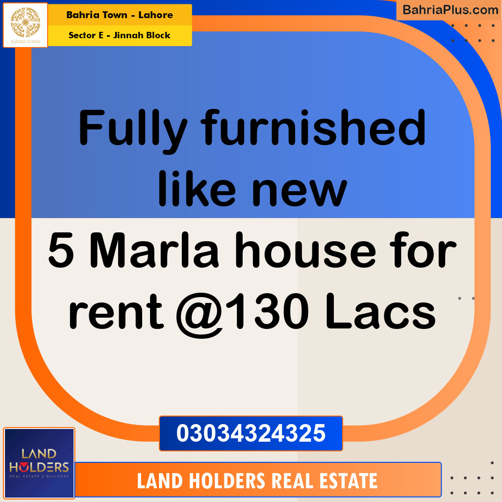 5 Marla Residential House for Rent in Sector E - Jinnah Block -  Bahria Town, Lahore - (BP-313982)