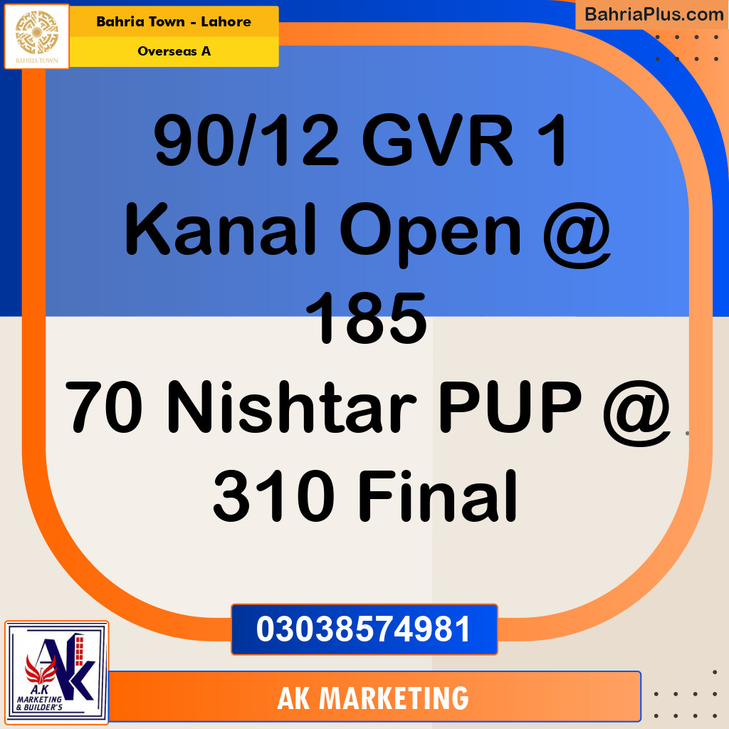 1 Kanal Residential Plot for Sale in Overseas A -  Bahria Town, Lahore - (BP-313992)