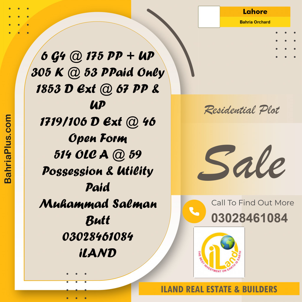 Residential Plot for Sale in Bahria Orchard, Lahore - (BP-314003)