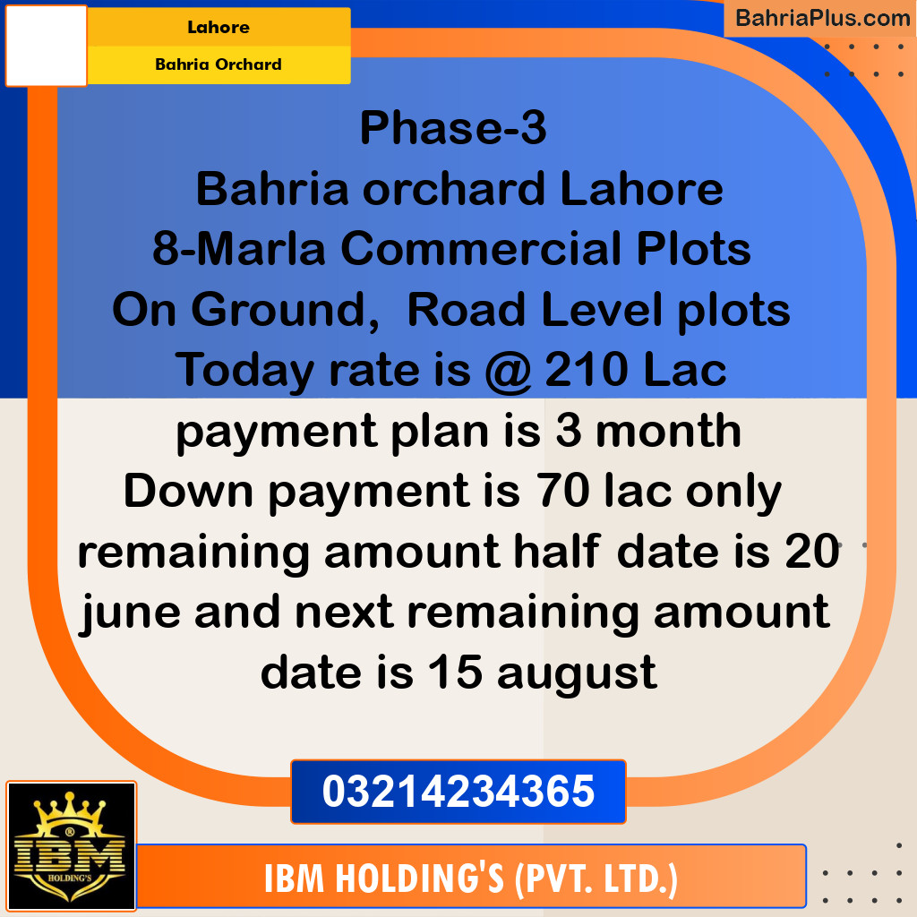Commercial Plot for Sale in Bahria Orchard, Lahore - (BP-314085)