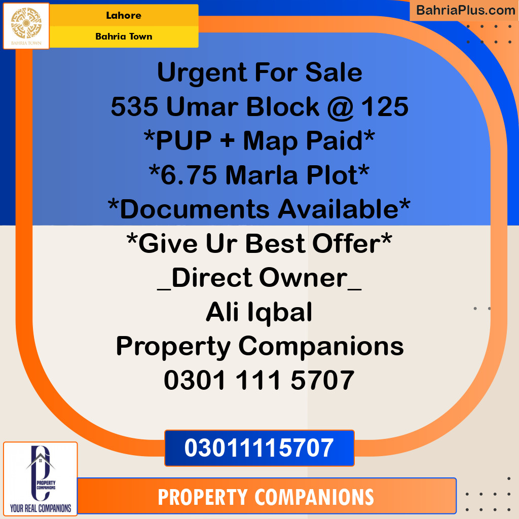 Residential Plot for Sale in Bahria Town, Lahore - (BP-314107)