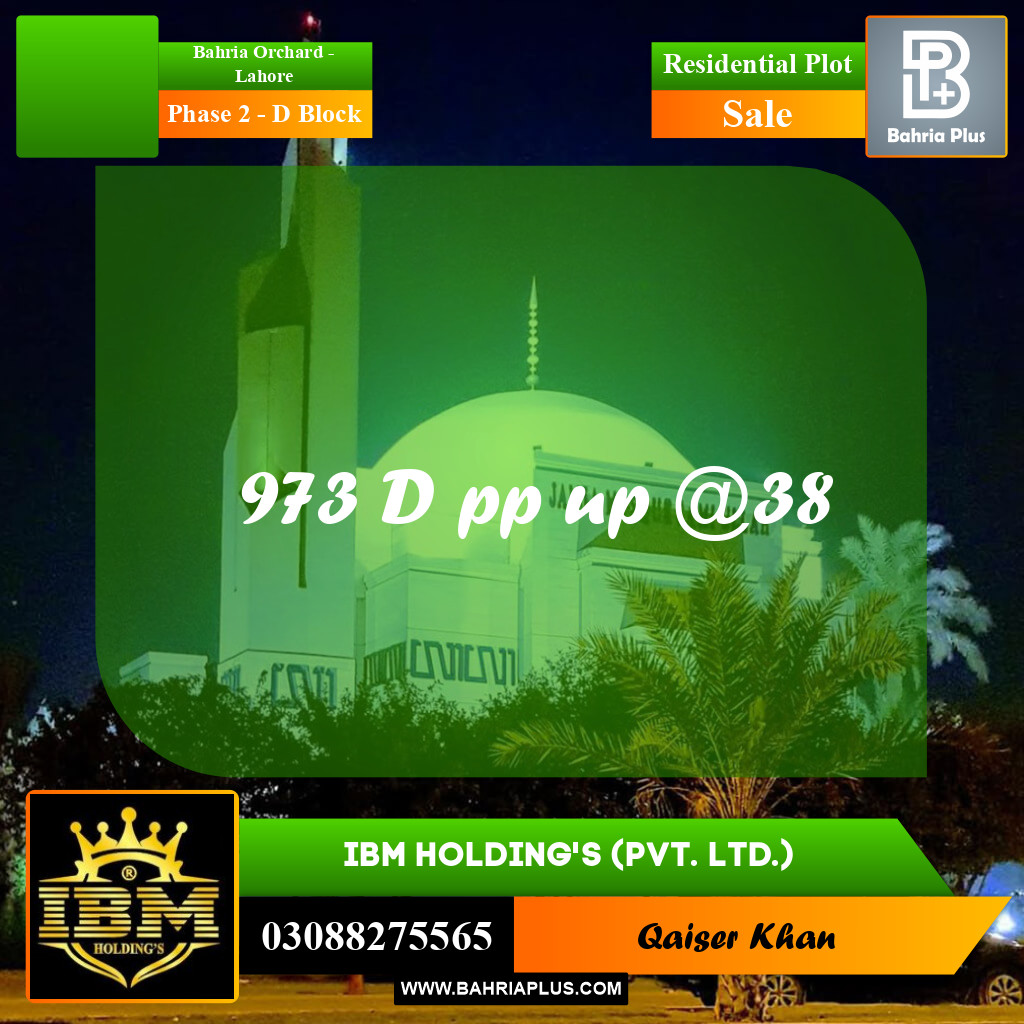 8 Marla Residential Plot for Sale in Phase 2 - D Block -  Bahria Orchard, Lahore - (BP-314149)