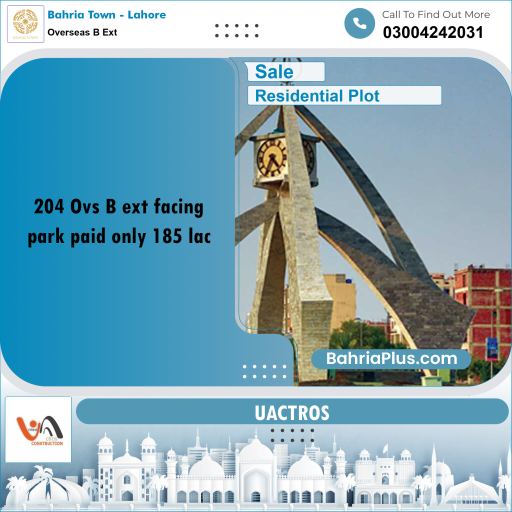 10 Marla Residential Plot for Sale in Overseas B Ext -  Bahria Town, Lahore - (BP-314247)