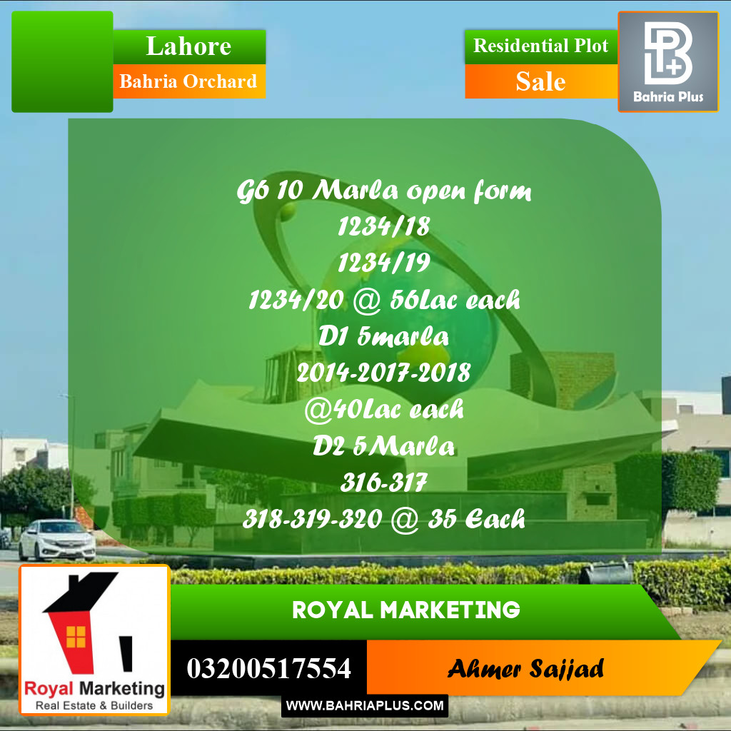 Residential Plot for Sale in Bahria Orchard, Lahore - (BP-314252)