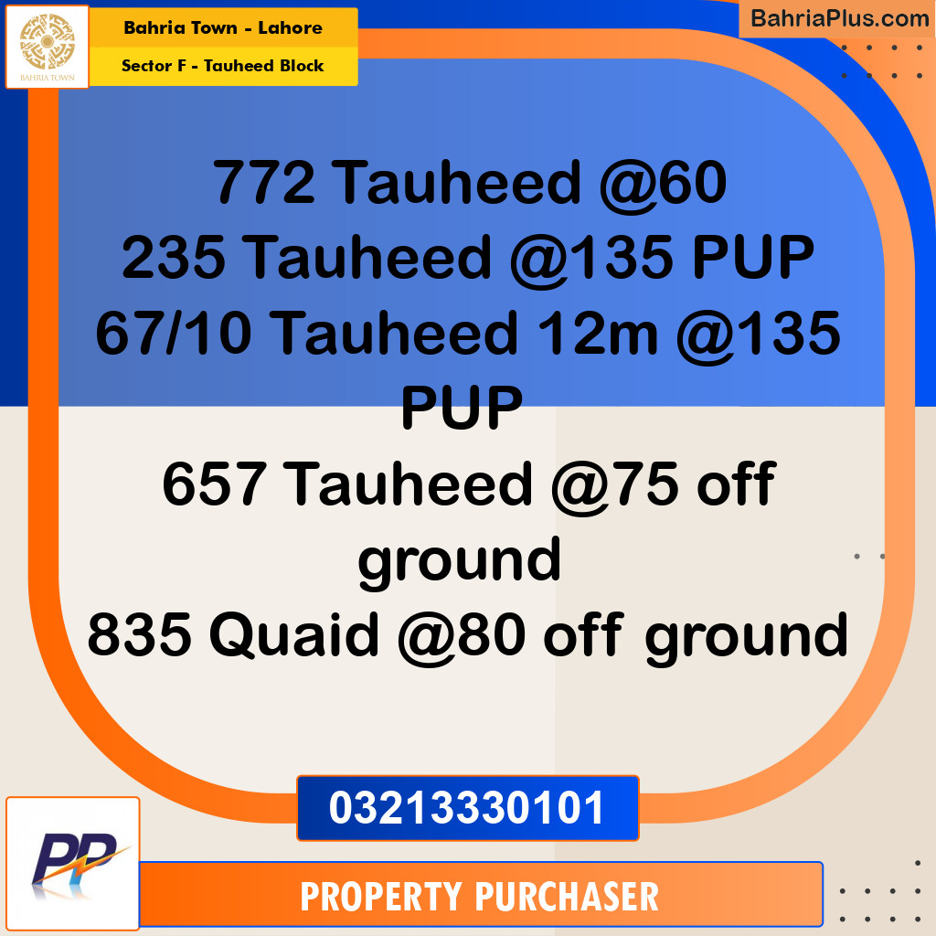 10 Marla Residential Plot for Sale in Sector F - Tauheed Block -  Bahria Town, Lahore - (BP-314336)