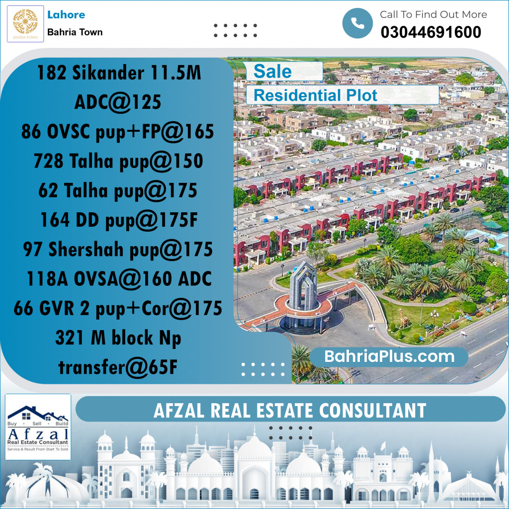 Residential Plot for Sale in Bahria Town, Lahore - (BP-314368)