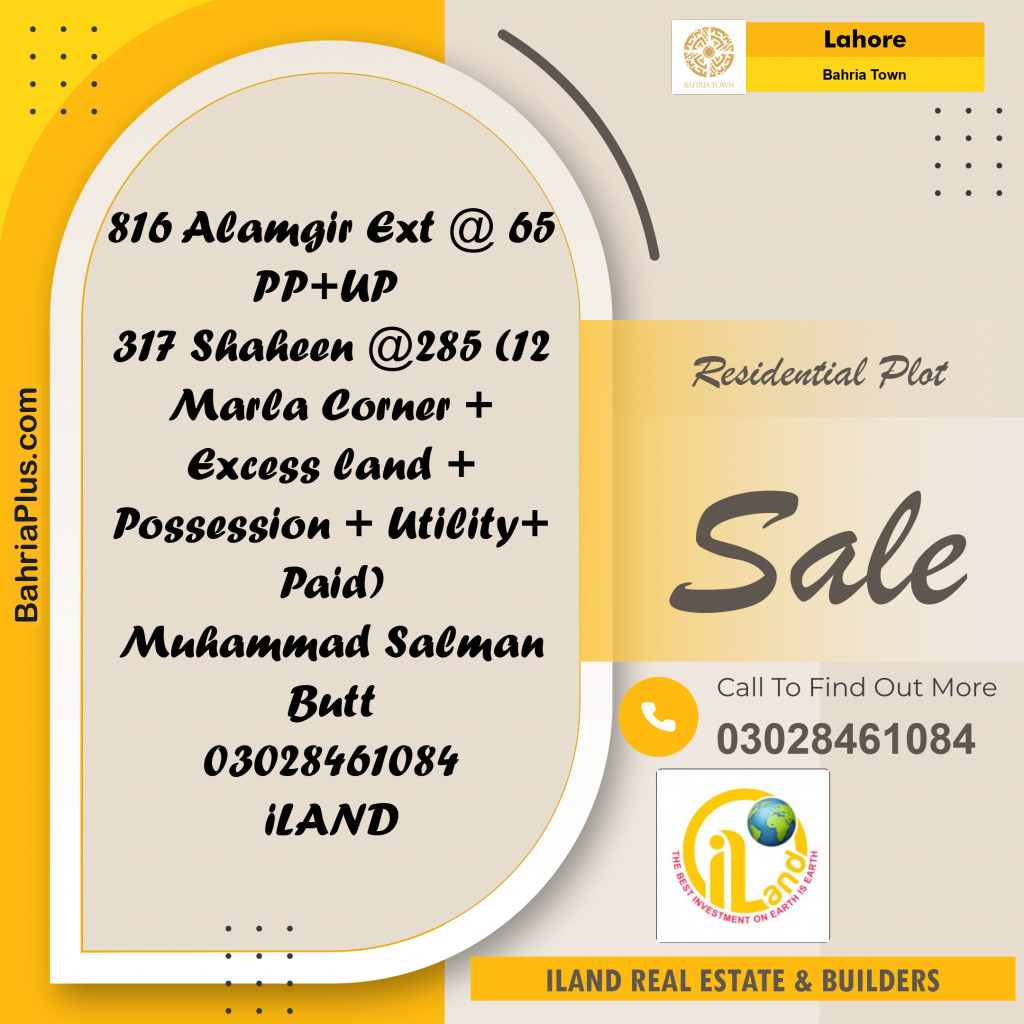 Residential Plot for Sale in Bahria Town, Lahore - (BP-314467)