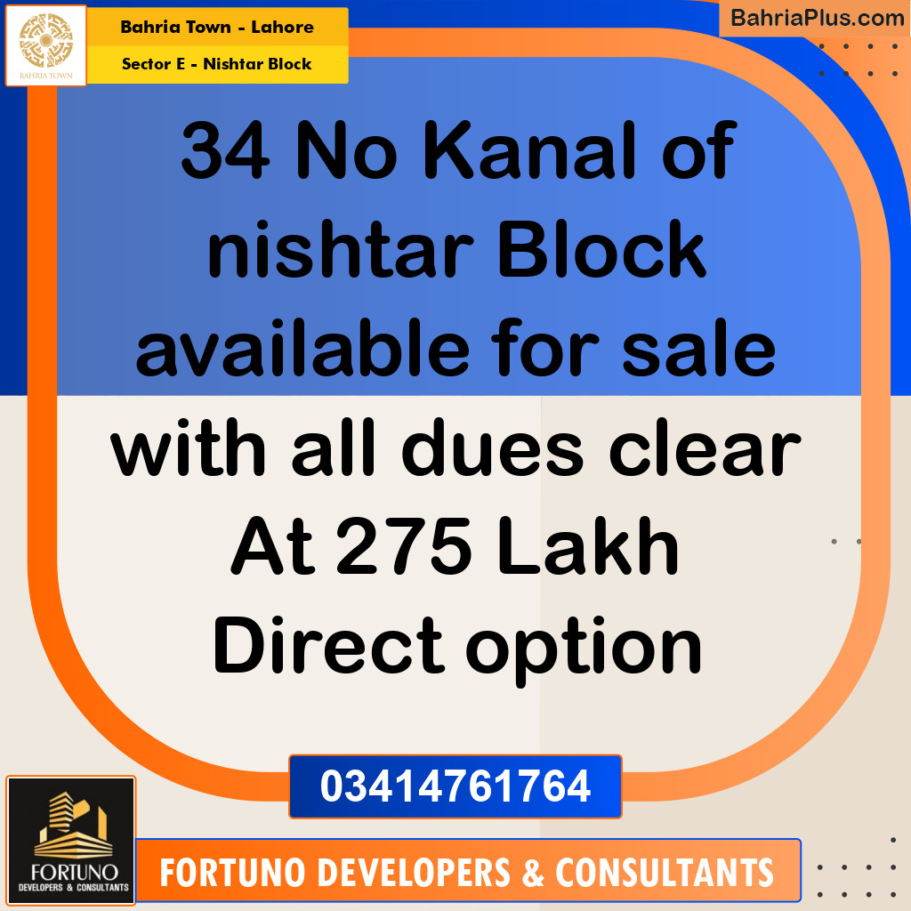 1 Kanal Residential Plot for Sale in Sector E - Nishtar Block -  Bahria Town, Lahore - (BP-314511)