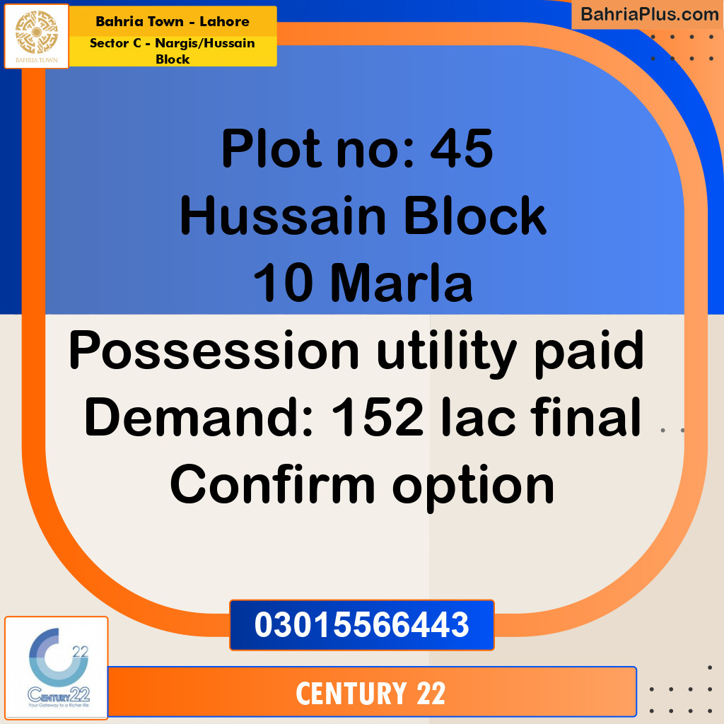 10 Marla Residential Plot for Sale in Sector C - Nargis/Hussain Block -  Bahria Town, Lahore - (BP-314557)