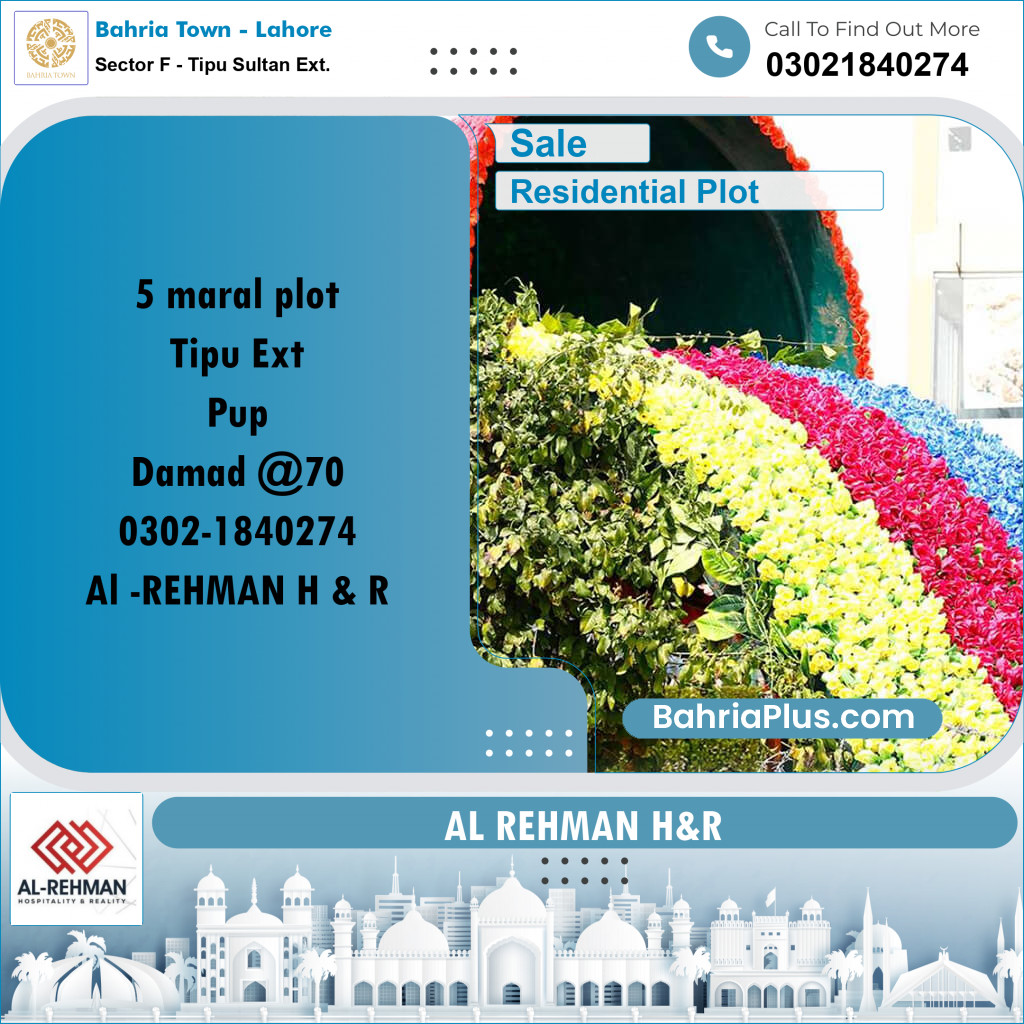 5 Marla Residential Plot for Sale in Sector F - Tipu Sultan Ext. -  Bahria Town, Lahore - (BP-314592)