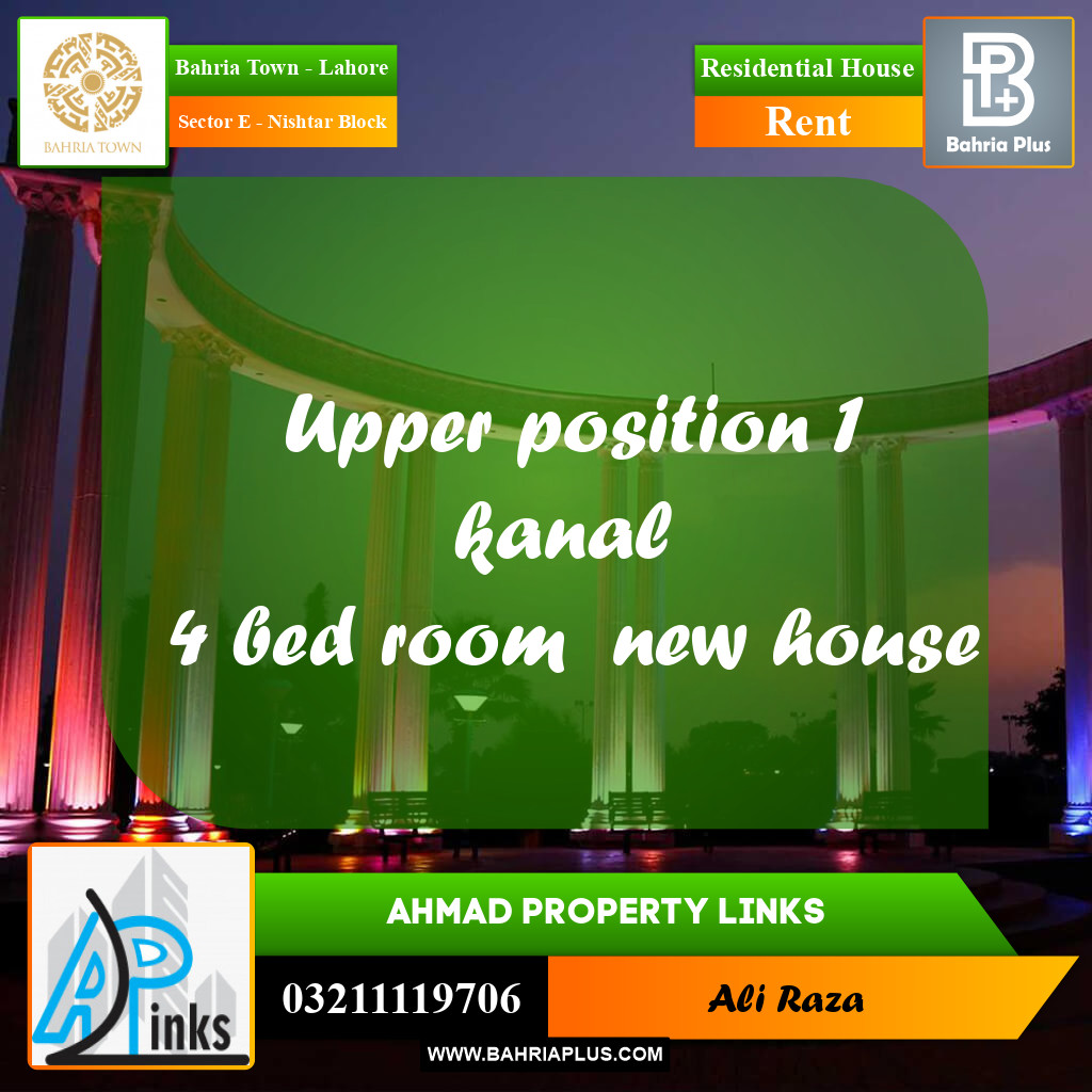 1 Kanal Residential House for Rent in Sector E - Nishtar Block -  Bahria Town, Lahore - (BP-314616)