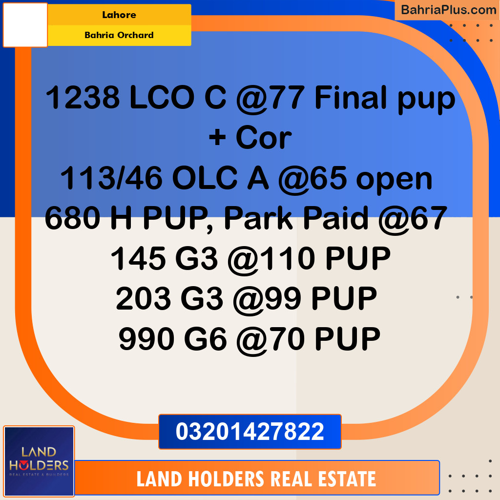Residential Plot for Sale in Bahria Orchard, Lahore - (BP-314626)