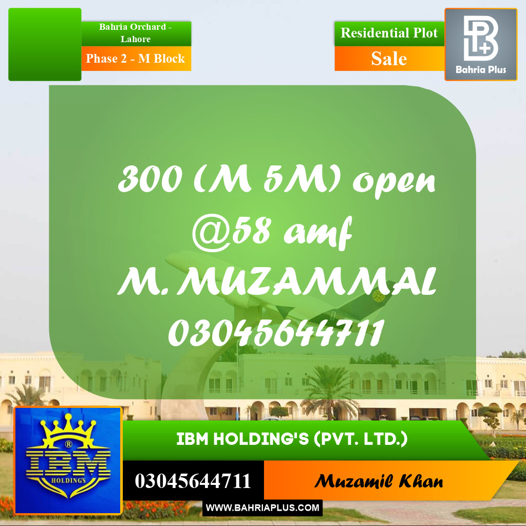 5 Marla Residential Plot for Sale in Phase 2 - M Block -  Bahria Orchard, Lahore - (BP-314656)
