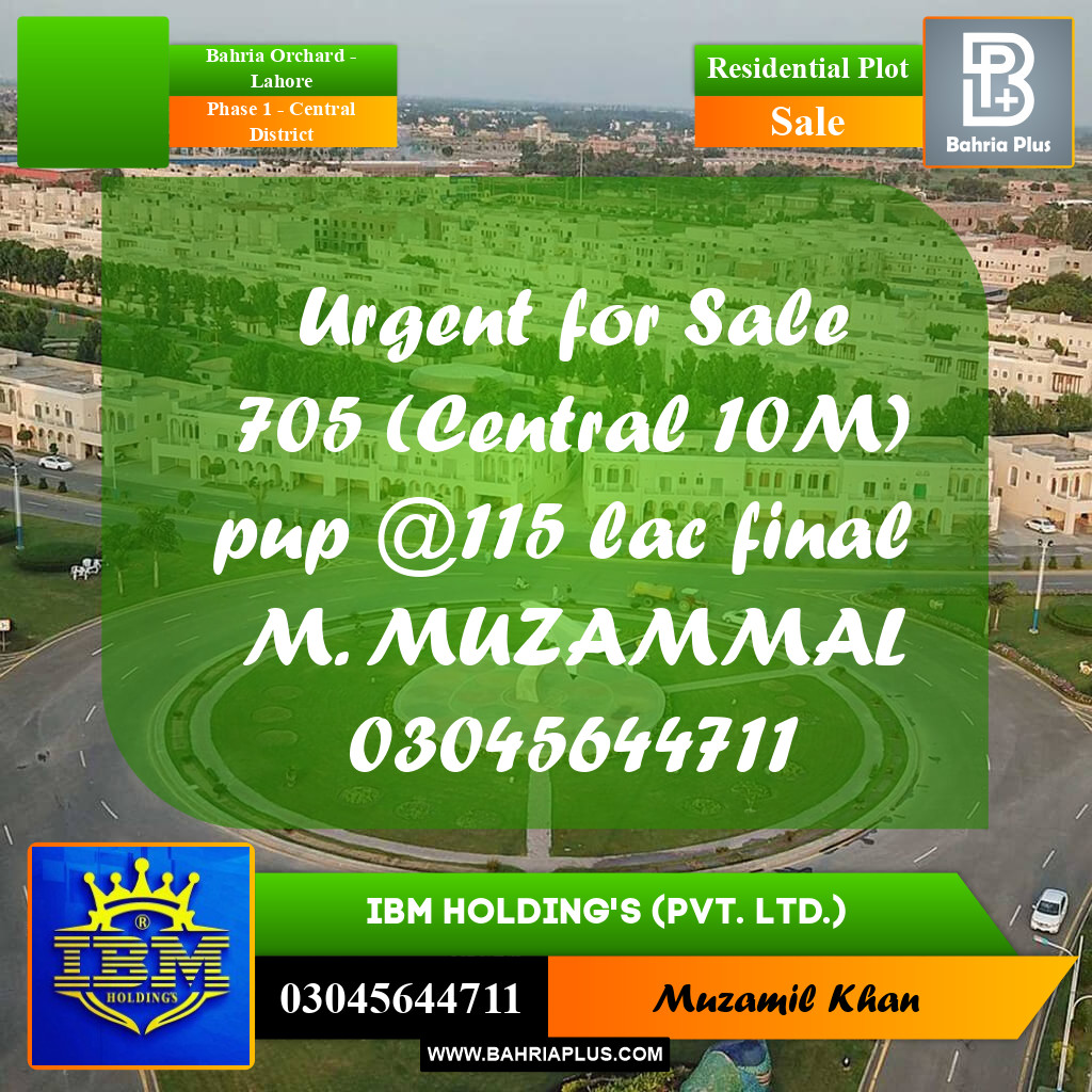10 Marla Residential Plot for Sale in Phase 1 - Central District -  Bahria Orchard, Lahore - (BP-314661)