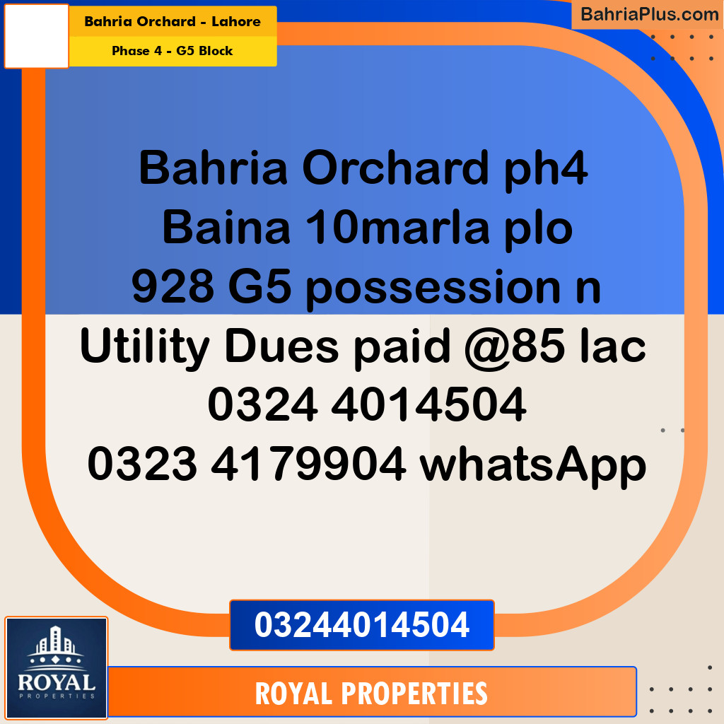 Residential Plot for Sale in Phase 4 - G5 Block -  Bahria Orchard, Lahore - (BP-314675)