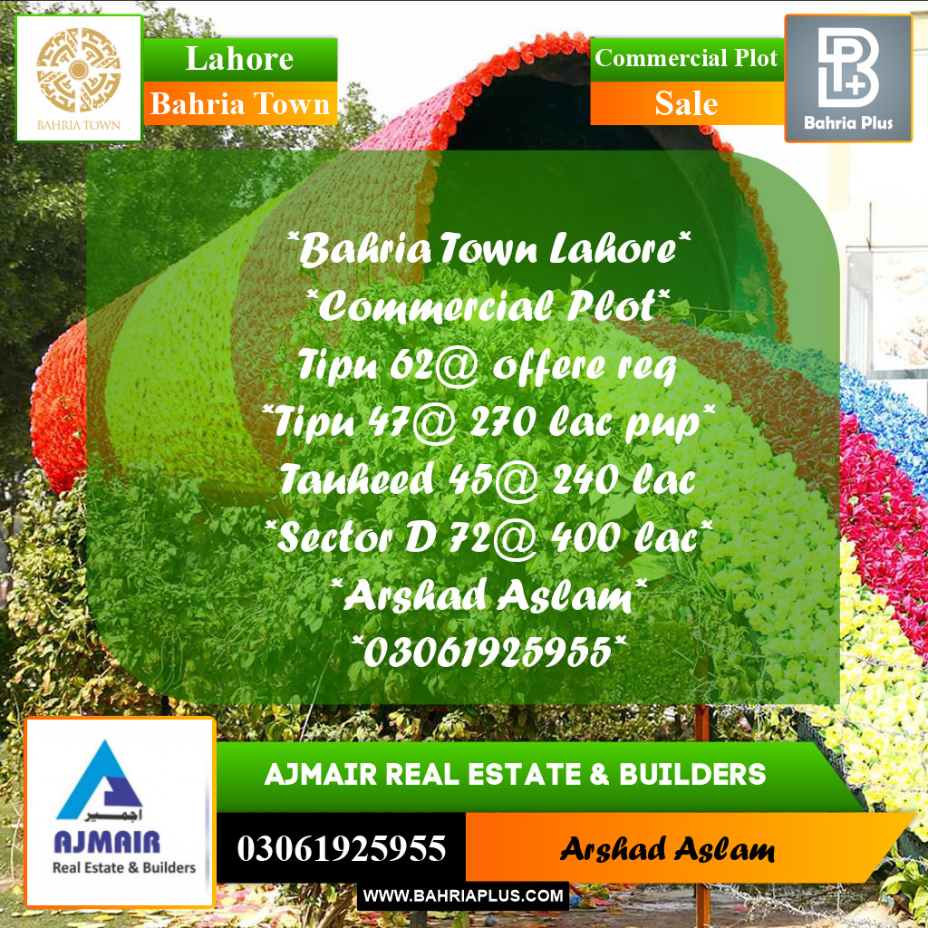 Commercial Plot for Sale in Bahria Town, Lahore - (BP-314688)
