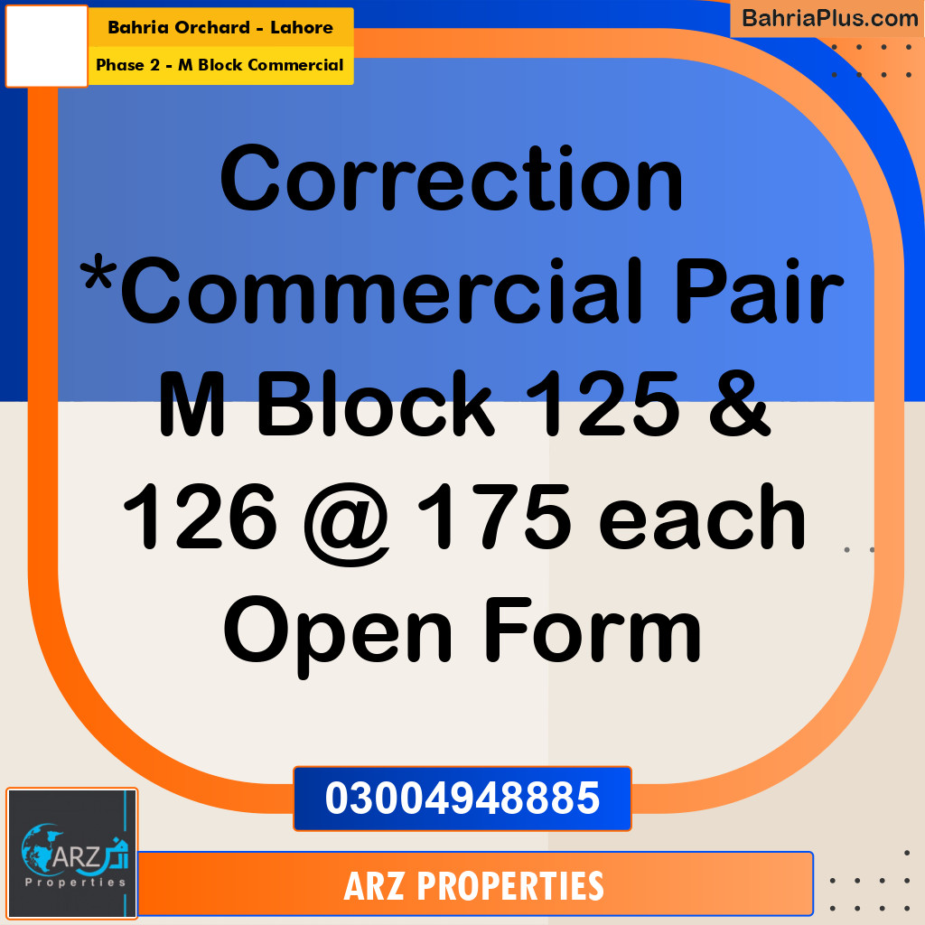 Commercial Plot for Sale in Phase 2 - M Block Commercial -  Bahria Orchard, Lahore - (BP-314810)