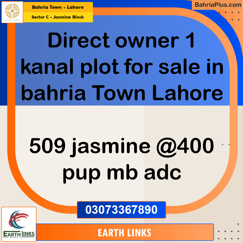 1 Kanal Residential Plot for Sale in Sector C - Jasmine Block -  Bahria Town, Lahore - (BP-314847)