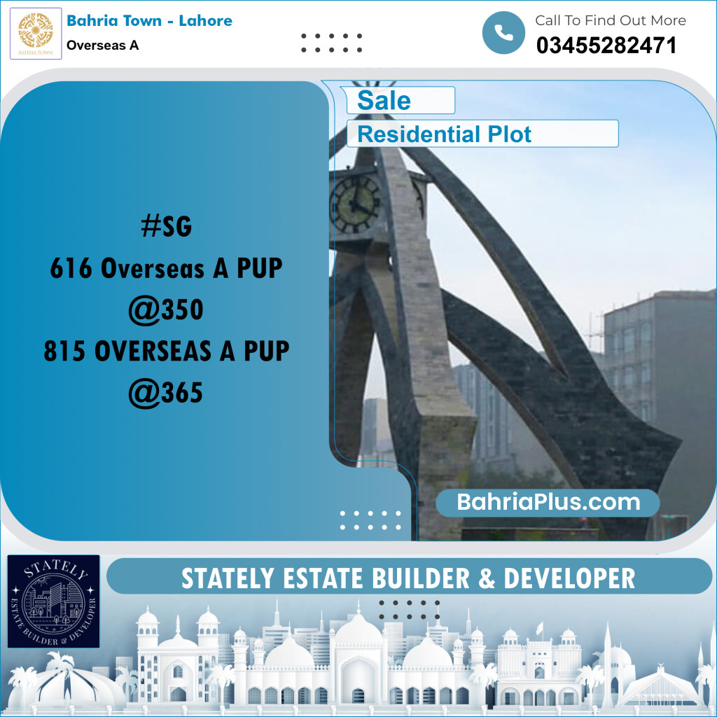 1 Kanal Residential Plot for Sale in Overseas A -  Bahria Town, Lahore - (BP-314930)