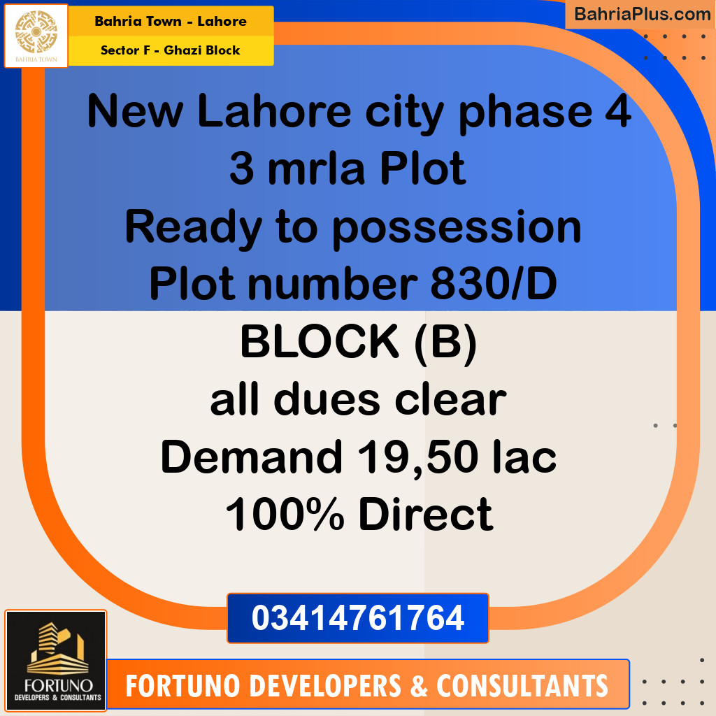 3 Marla Residential Plot for Sale in Sector F - Ghazi Block -  Bahria Town, Lahore - (BP-315287)