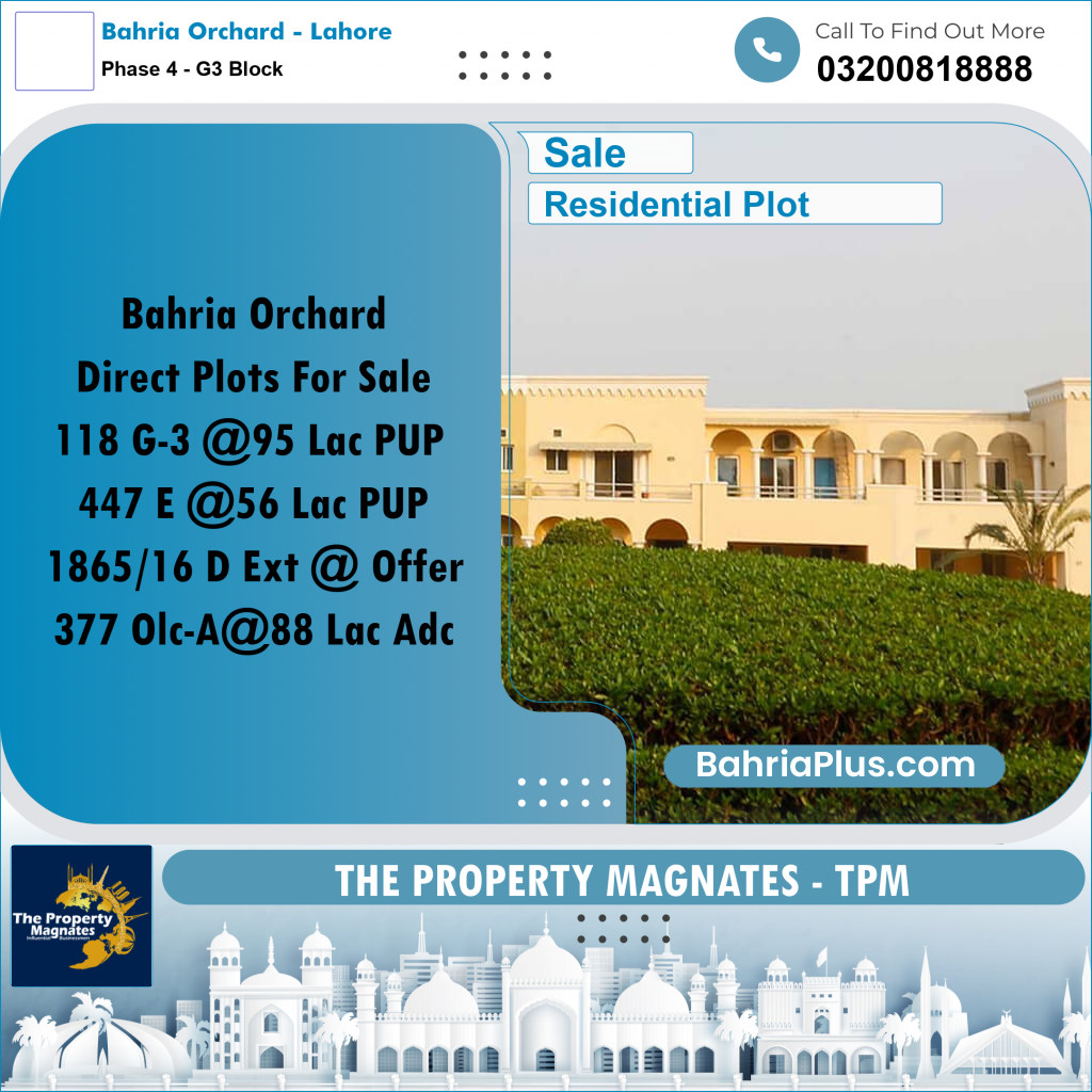10 Marla Residential Plot for Sale in Phase 4 - G3 Block -  Bahria Orchard, Lahore - (BP-315434)