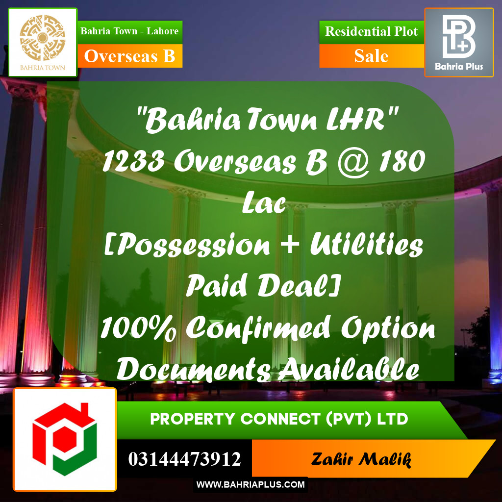 10 Marla Residential Plot for Sale in Overseas B -  Bahria Town, Lahore - (BP-315443)