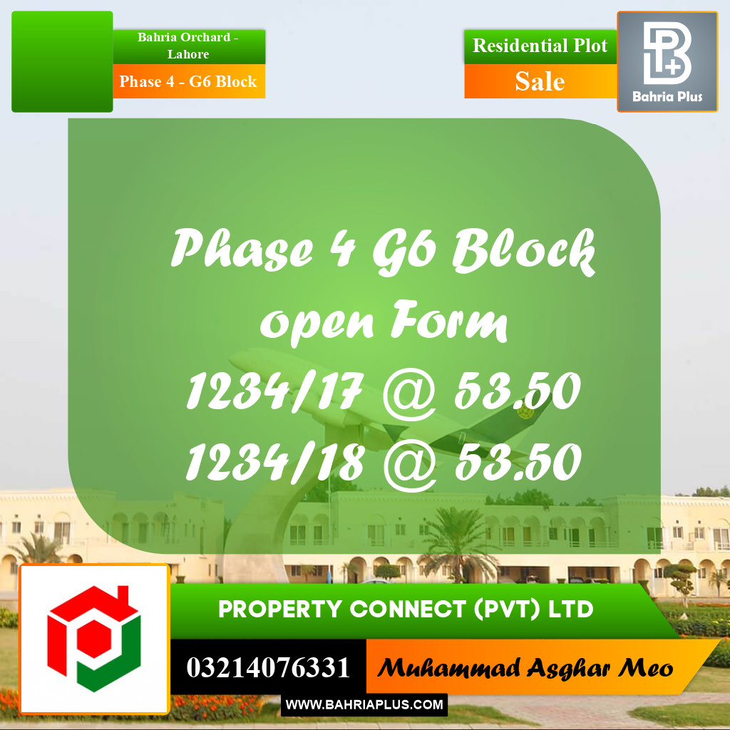 10 Marla Residential Plot for Sale in Phase 4 - G6 Block -  Bahria Orchard, Lahore - (BP-315461)