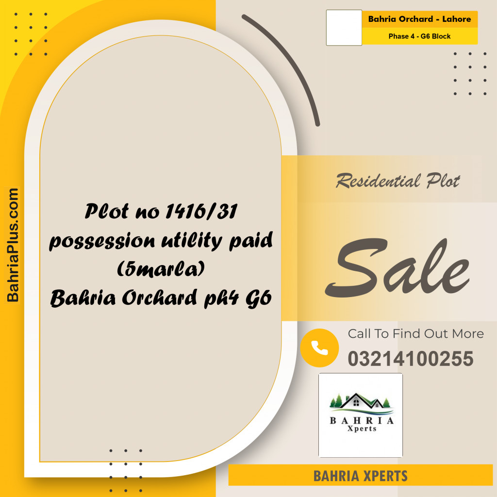 5 Marla Residential Plot for Sale in Phase 4 - G6 Block -  Bahria Orchard, Lahore - (BP-315467)