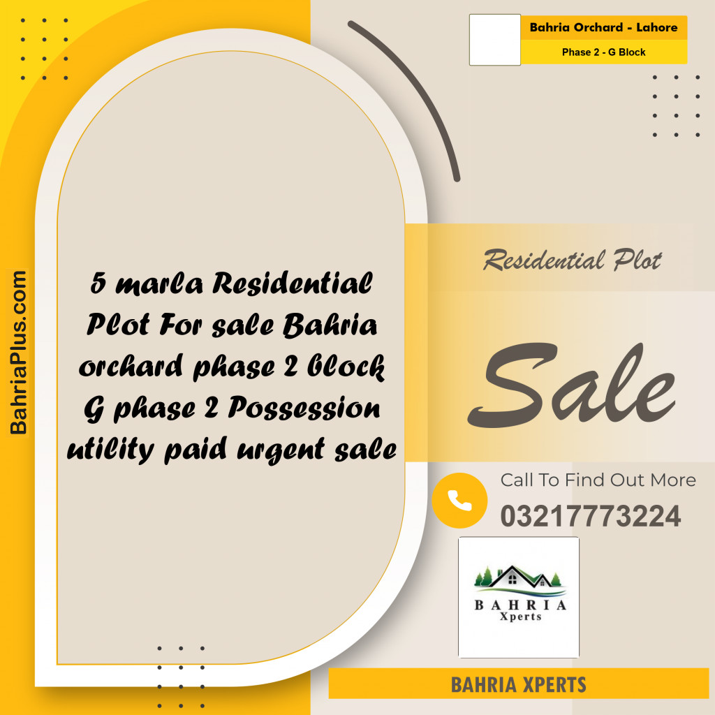 5 Marla Residential Plot for Sale in Phase 2 - G Block -  Bahria Orchard, Lahore - (BP-315503)