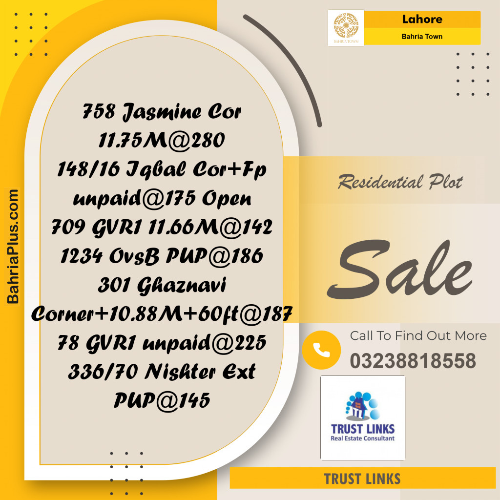 Residential Plot for Sale in Bahria Town, Lahore - (BP-315606)