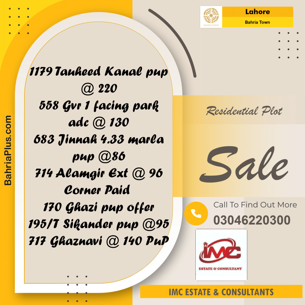Residential Plot for Sale in Bahria Town, Lahore - (BP-315637)