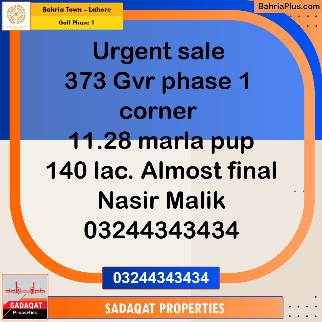 11.28 Marla Residential Plot for Sale in Golf Phase 1 -  Bahria Town, Lahore - (BP-315717)