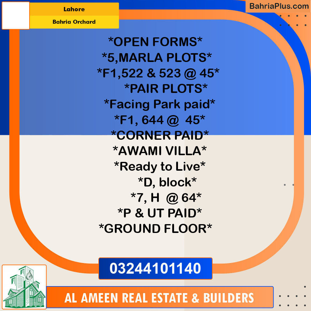 Residential Plot for Sale in Bahria Orchard, Lahore - (BP-315741)
