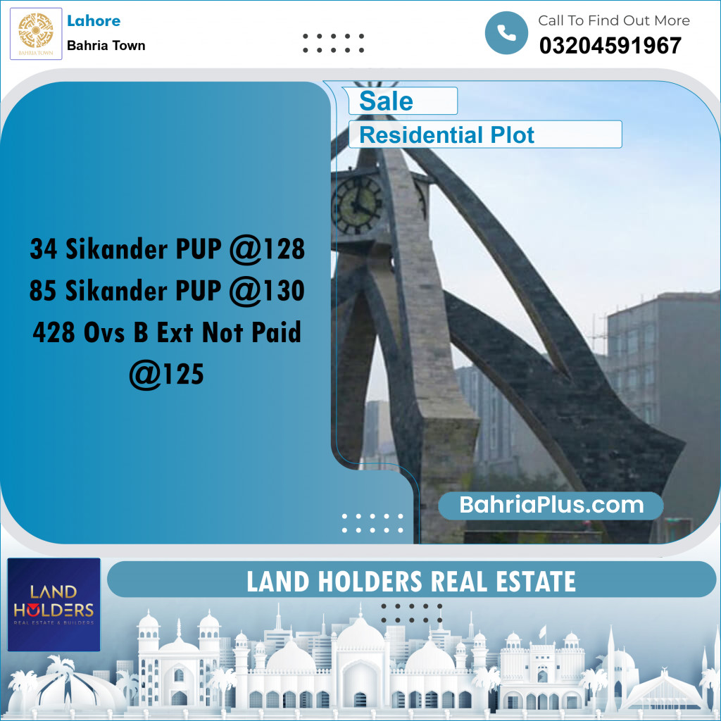 10 Marla Residential Plot for Sale in Bahria Town, Lahore - (BP-315806)