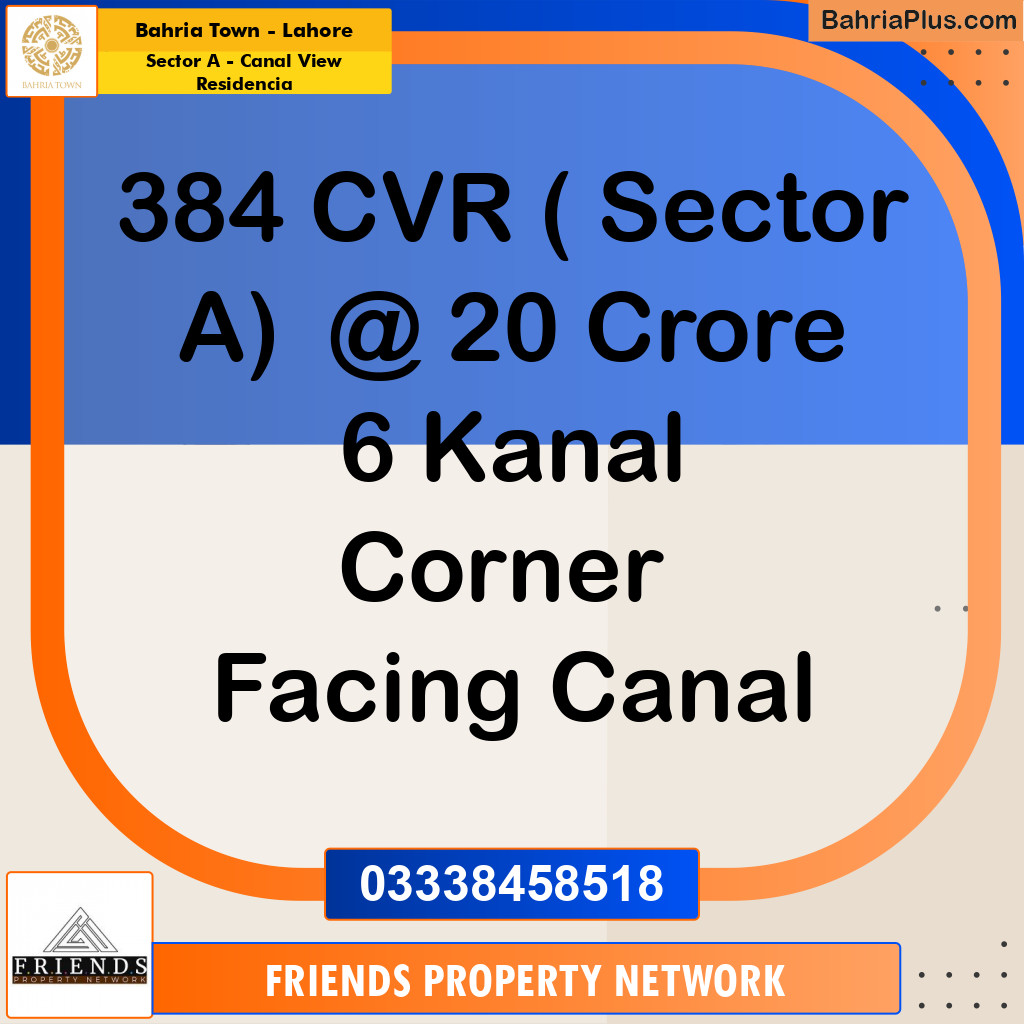 6 Kanal Residential Plot for Sale in Sector A - Canal View Residencia -  Bahria Town, Lahore - (BP-315869)