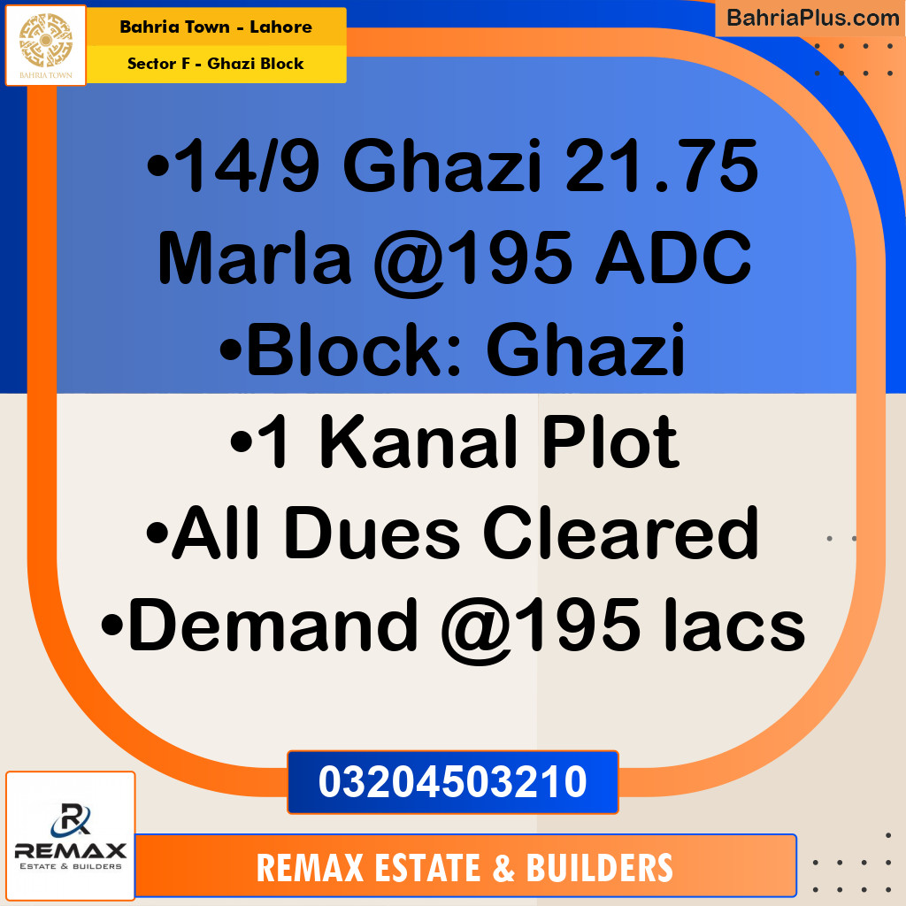 1 Kanal Residential Plot for Sale in Sector F - Ghazi Block -  Bahria Town, Lahore - (BP-315872)