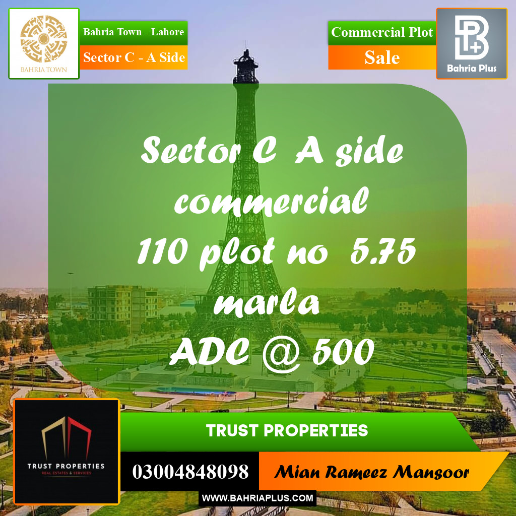 5 Marla Commercial Plot for Sale in Sector C - A Side -  Bahria Town, Lahore - (BP-315875)