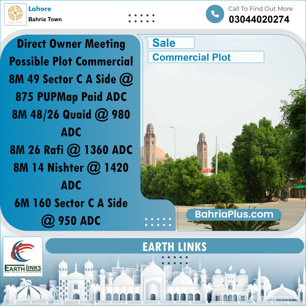 8 Marla Commercial Plot for Sale in Bahria Town, Lahore - (BP-315887)