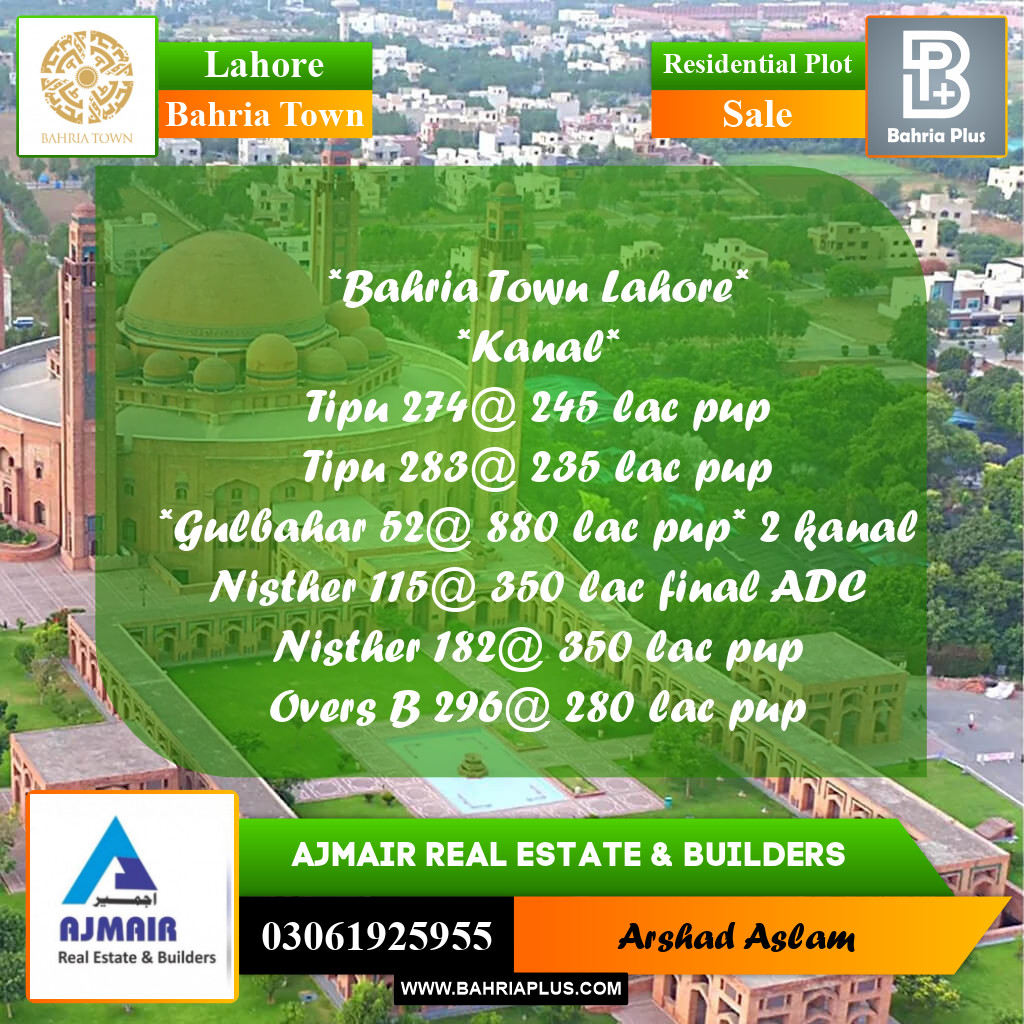 Residential Plot for Sale in Bahria Town, Lahore - (BP-315892)