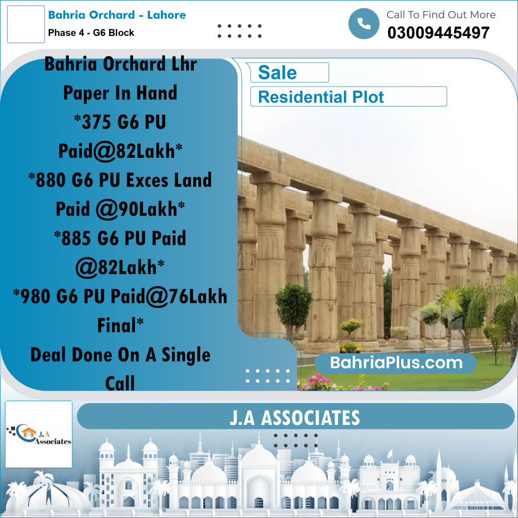 10 Marla Residential Plot for Sale in Phase 4 - G6 Block -  Bahria Orchard, Lahore - (BP-315928)