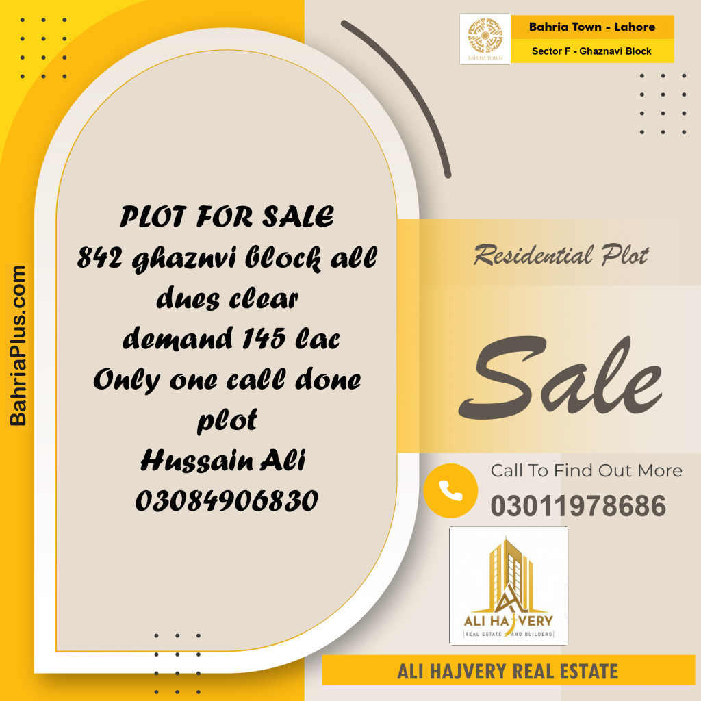 10 Marla Residential Plot for Sale in Sector F - Ghaznavi Block -  Bahria Town, Lahore - (BP-315942)