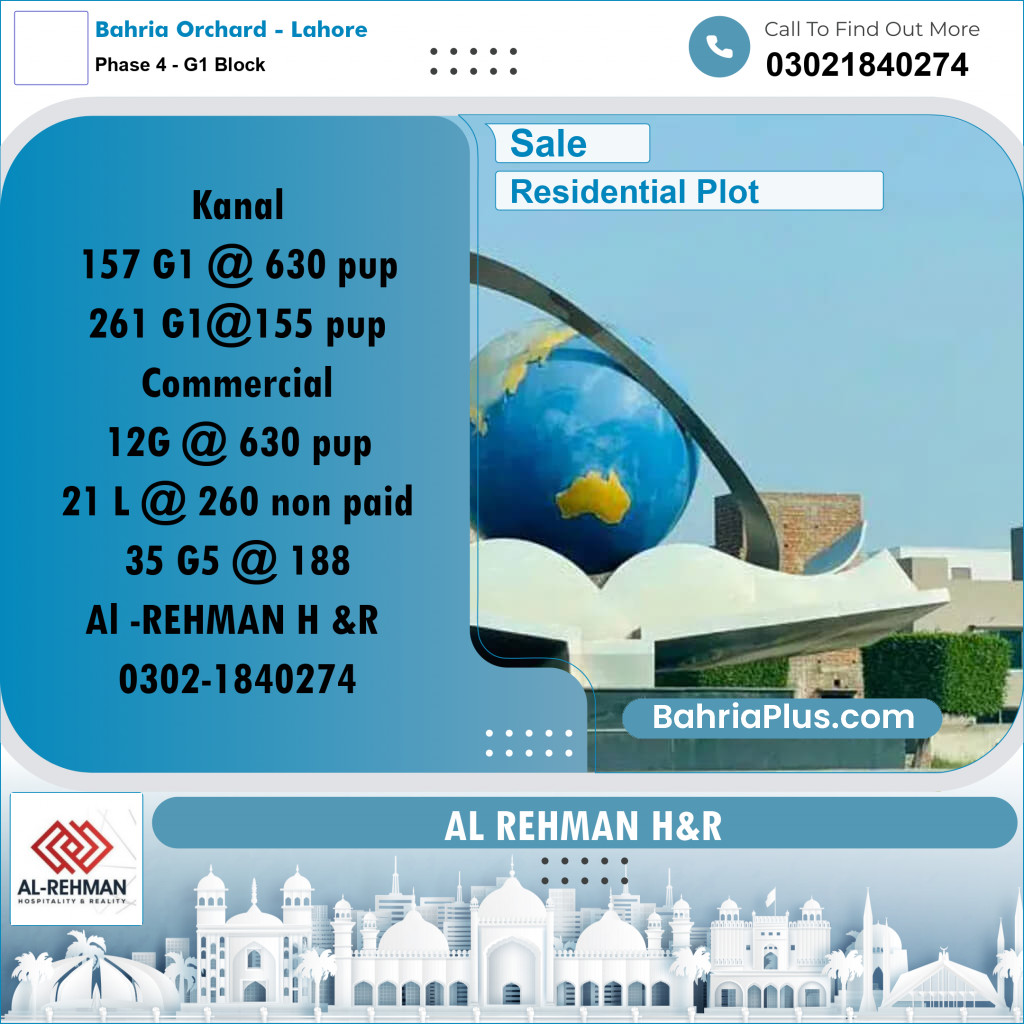 1 Kanal Residential Plot for Sale in Phase 4 - G1 Block -  Bahria Orchard, Lahore - (BP-315992)
