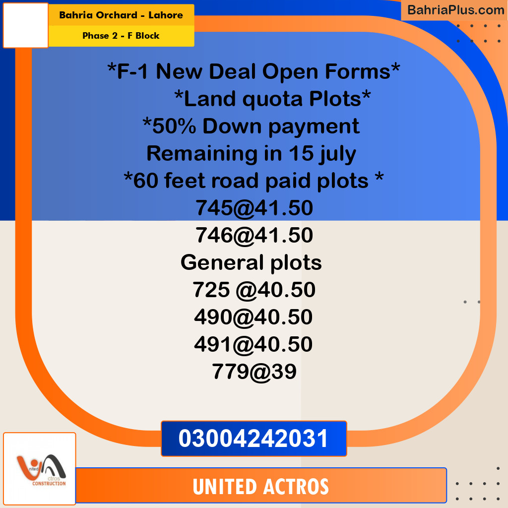 5 Marla Residential Plot for Sale in Phase 2 - F Block -  Bahria Orchard, Lahore - (BP-316052)