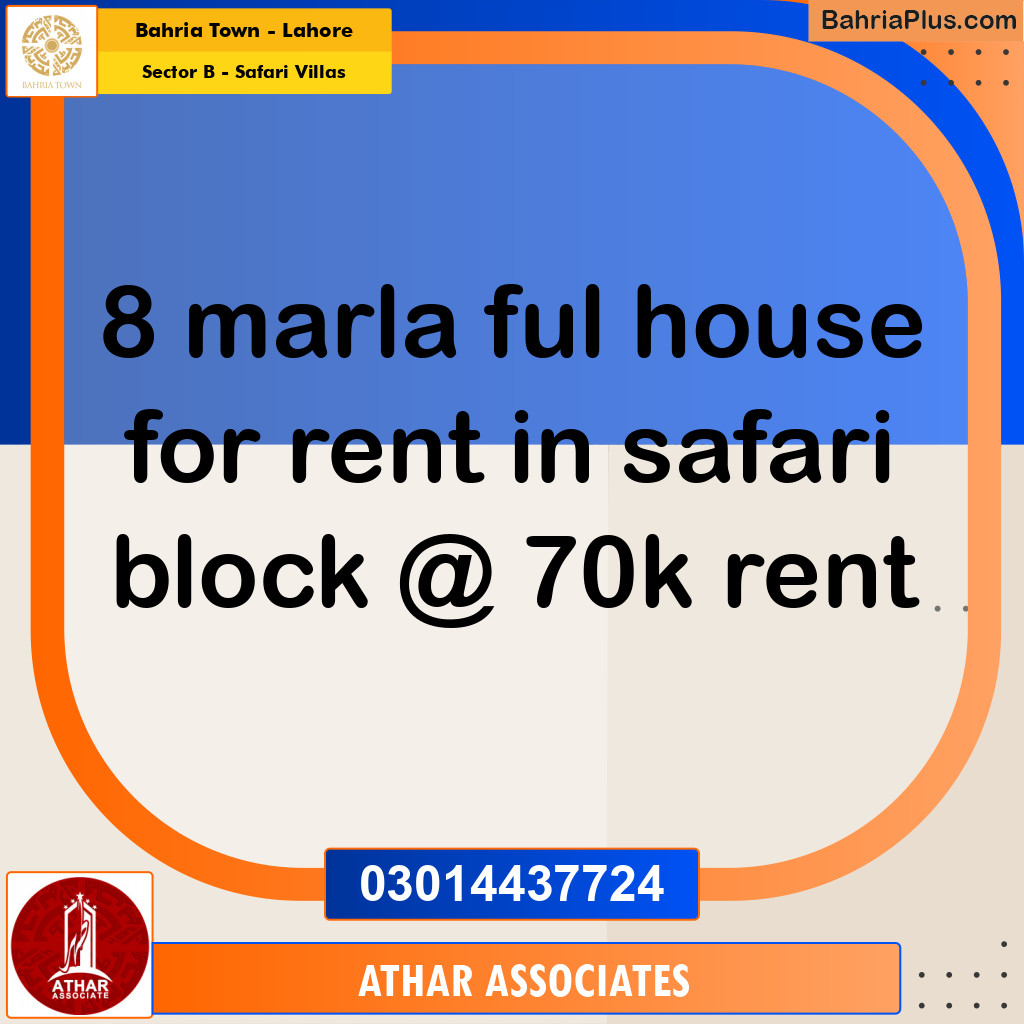 8 Marla Residential House for Rent in Sector B - Safari Villas -  Bahria Town, Lahore - (BP-316070)